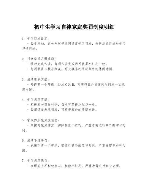 初中生学习自律家庭奖罚制度明细