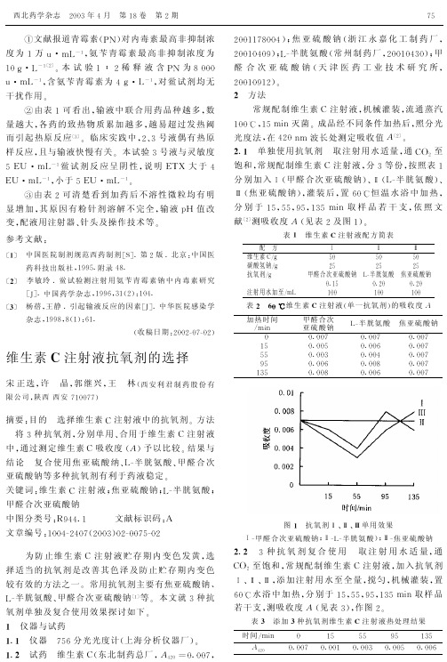 维生素C注射液抗氧剂的选择