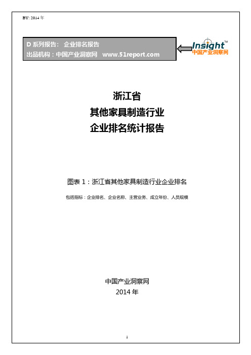 浙江省其他家具制造行业企业排名统计报告