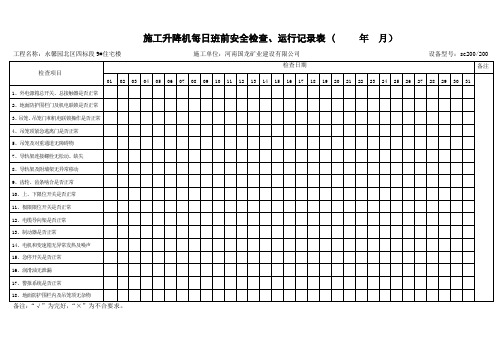 施工升降机日常运行检查记录表