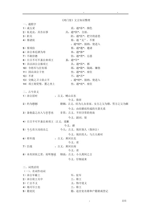 《鸿门宴》文言知识整理