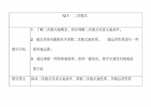 最新苏教版八年级数学下册12.1二次根式公开课优质教案(1)