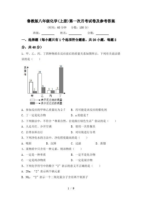 鲁教版八年级化学(上册)第一次月考试卷及参考答案