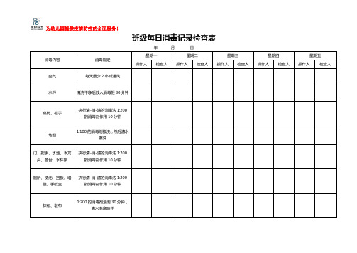 幼儿园成长提供防疫工具--幼儿园班级每日消毒记录检查表