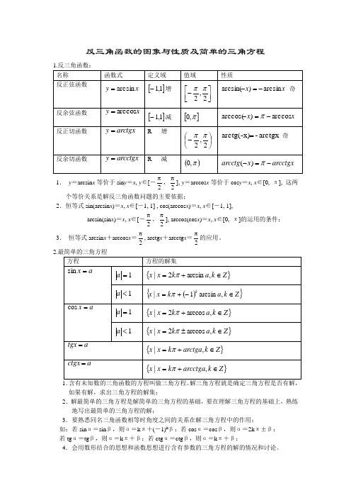 反三角函数性质