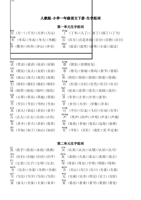 人教版-一年级语文下册生字组词