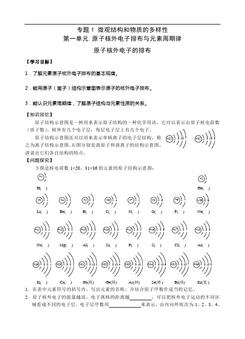 专题1微观结构和物质的多样性第一单元原子核外电子排布与元素周期律原子核外电子的排布