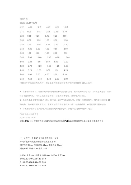 PCB板电流和布线宽度的关系