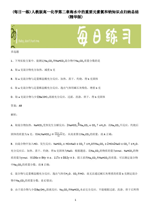 人教版高一化学第二章海水中的重要元素氯和钠知识点归纳总结(精华版)