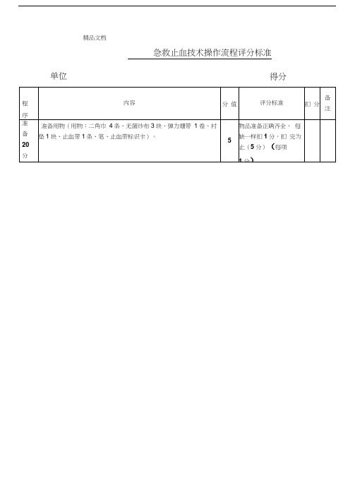 最新【急救止血技术操作流程评分标准】最终资料