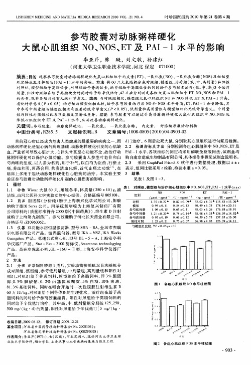 参芍胶囊对动脉粥样硬化大鼠心肌组织NO、NOS、ET及PAI-1水平的影响