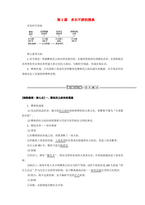 2019-2020学年高中历史 专题六 古代希腊、罗马的政治文明 6.2 卓尔不群的雅典教案(含解析)人民版必修1