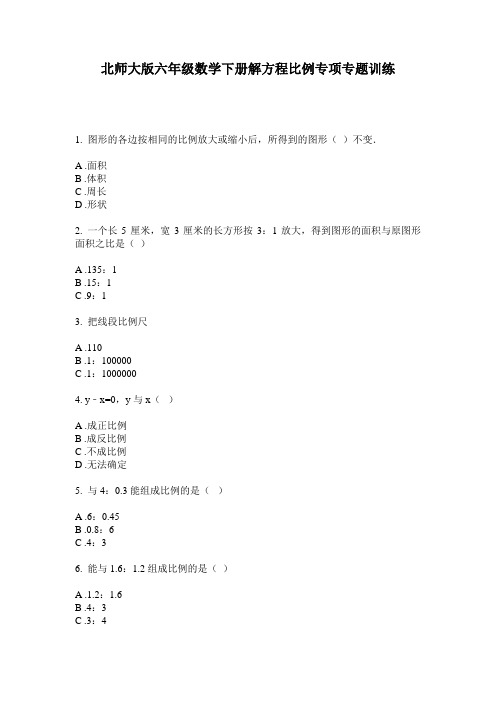 北师大版六年级数学下册解方程比例专项专题训练