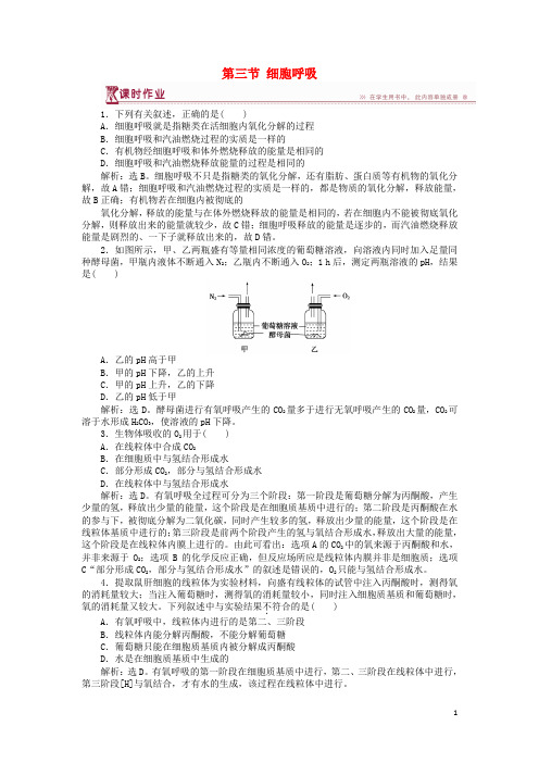 高中生物第四章光合作用和细胞呼吸第三节细胞呼吸课时作业苏教版必修1