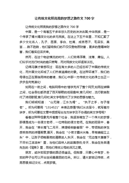 让传统文化照亮我的梦想之路作文700字