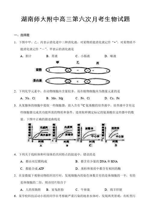 湖南师大附中高三第六次月考生物试题