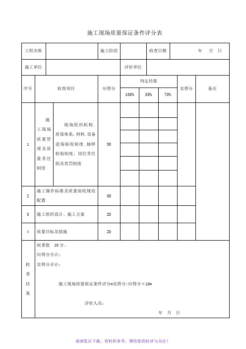 建筑工程施工质量评价标准表格(空白)