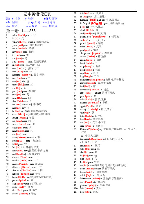 初中英语单词表大全(2182个带音标)