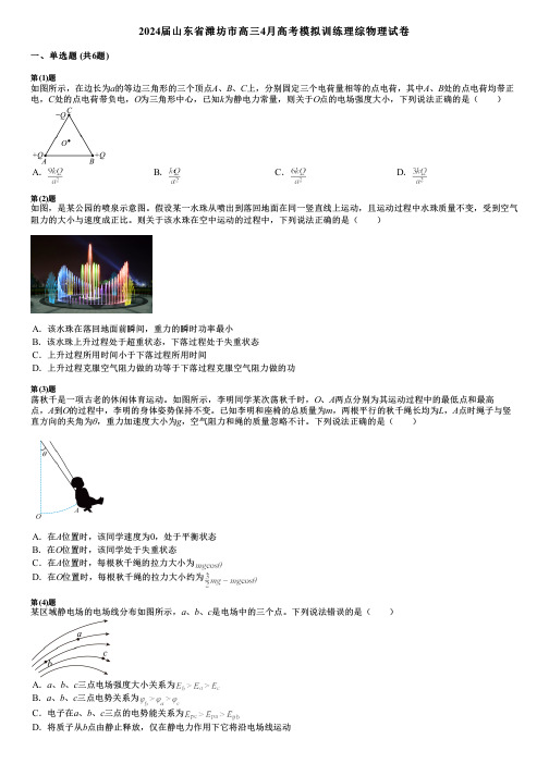 2024届山东省潍坊市高三4月高考模拟训练理综物理试卷