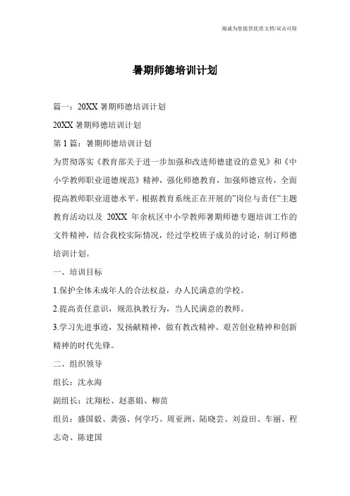 暑期师德培训计划