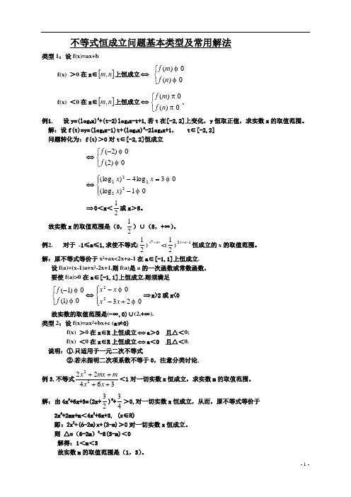 不等式恒成立问题的基本类型及常用解法