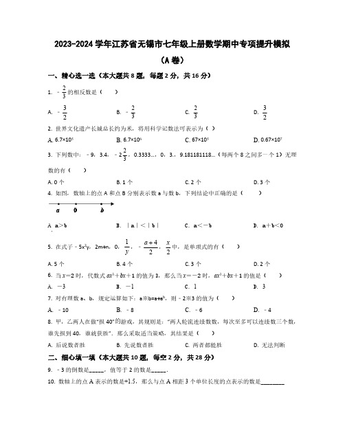 2023-2024学年江苏省无锡市七年级上学期数学期中质量检测模拟合集2套(含解析)