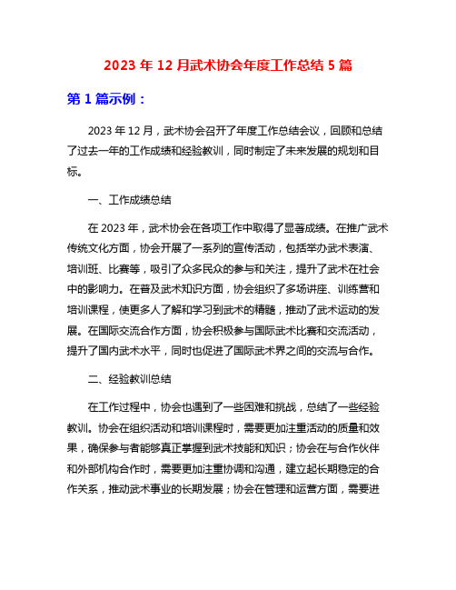 2023年12月武术协会年度工作总结5篇