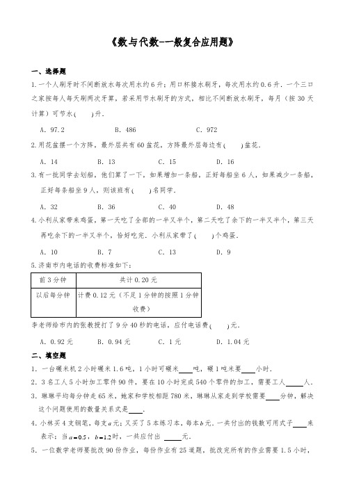 六年级数学下册试题一课一练《数与代数-一般复合应用题》-苏教版【含答案】