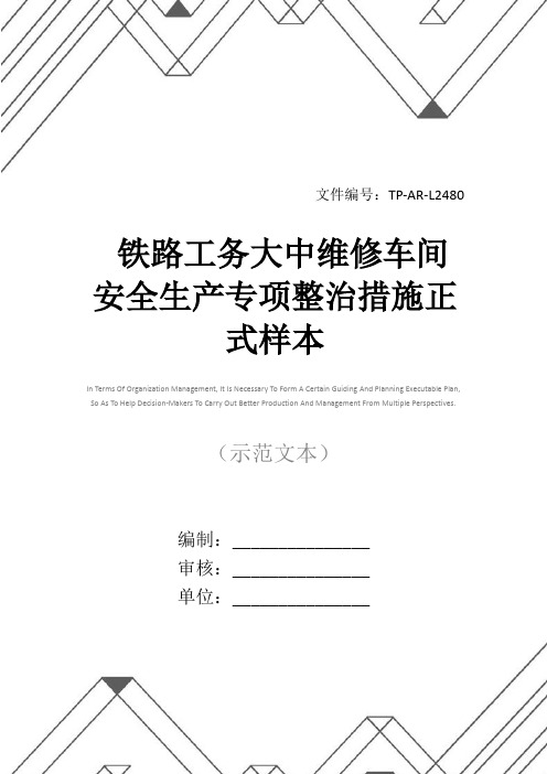 铁路工务大中维修车间安全生产专项整治措施正式样本