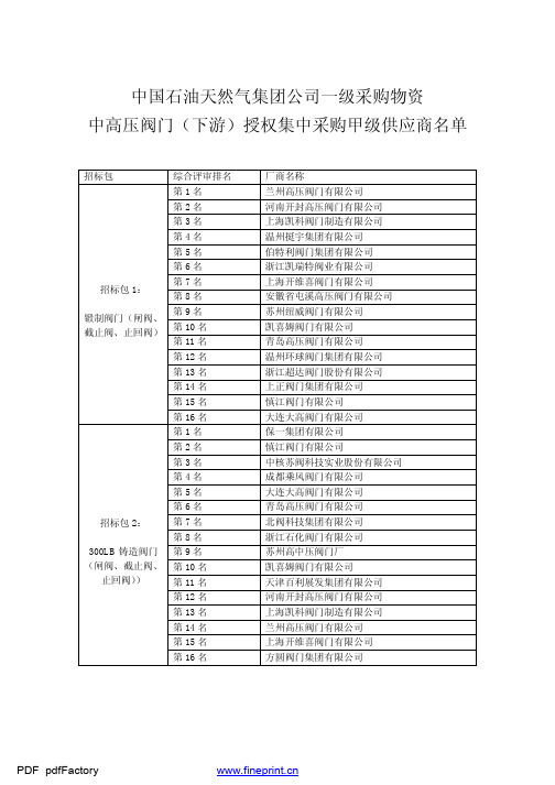 中石油甲级供应商名单