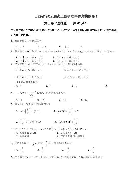 山西省2012届高三数学理科仿真模拟卷1