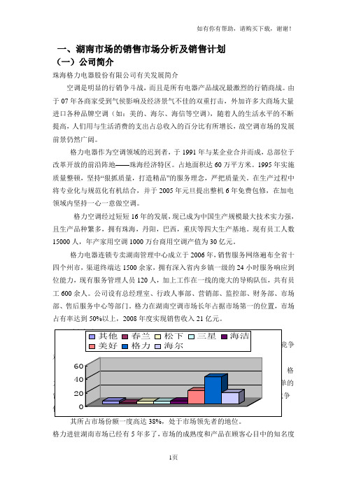 湖南格力的销售计划