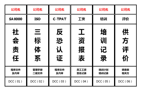 公司文件夹标签(EXCEL格式)