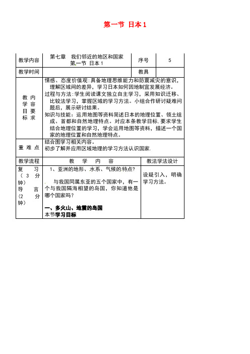 吉林省长春市七年级地理下册7.1日本教案新人教版