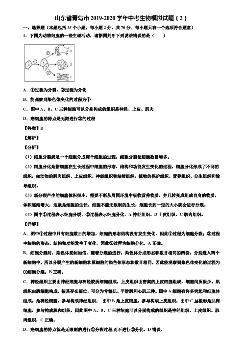 山东省青岛市2019-2020学年中考生物模拟试题(2)含解析