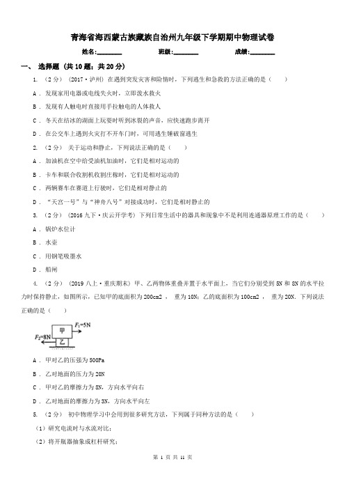 青海省海西蒙古族藏族自治州九年级下学期期中物理试卷