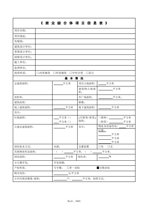 商业综合体项目信息表(模板)