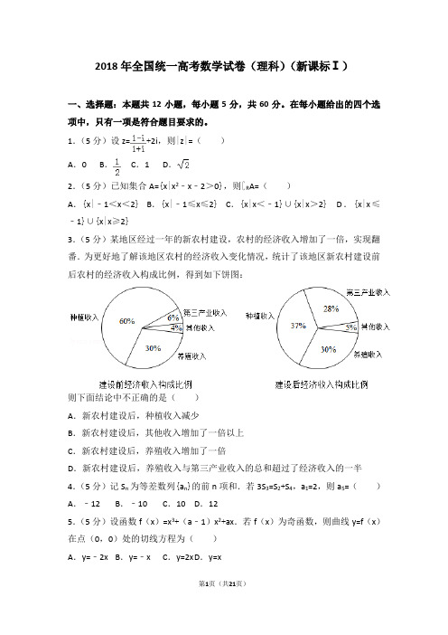 2018年全国统一高考数学试卷及全解析(理科)(新课标Ⅰ)