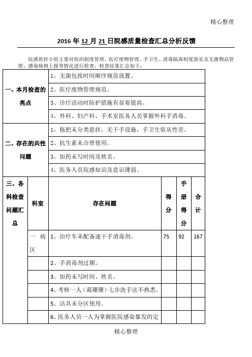 院感检查汇总分析反馈