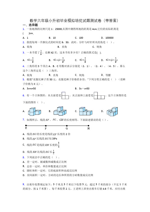 数学六年级小升初毕业模拟培优试题测试卷(带答案)