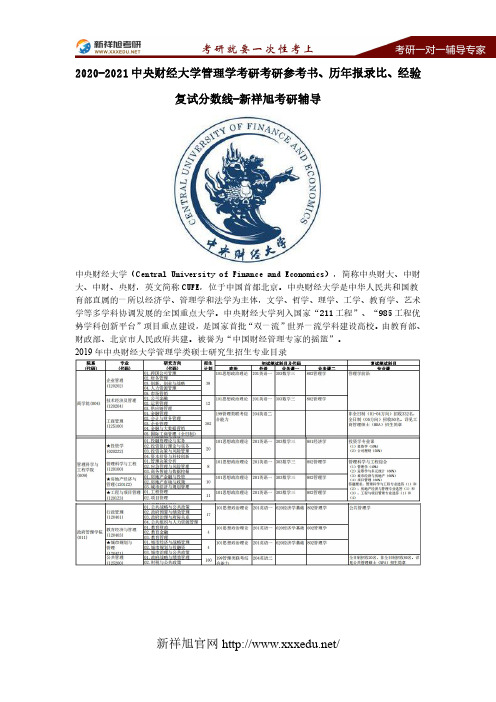 2020-2021中央财经大学管理学考研考研参考书、历年报录比、经验复试分数线-新祥旭考研辅导