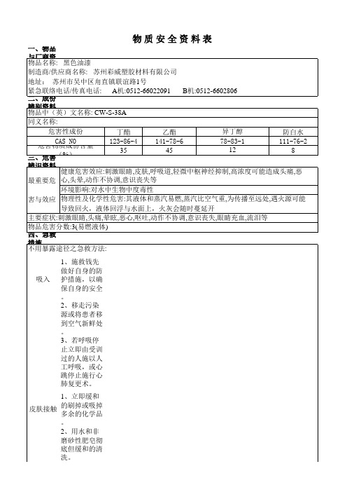 MSDS物 质 安 全 资 料 表