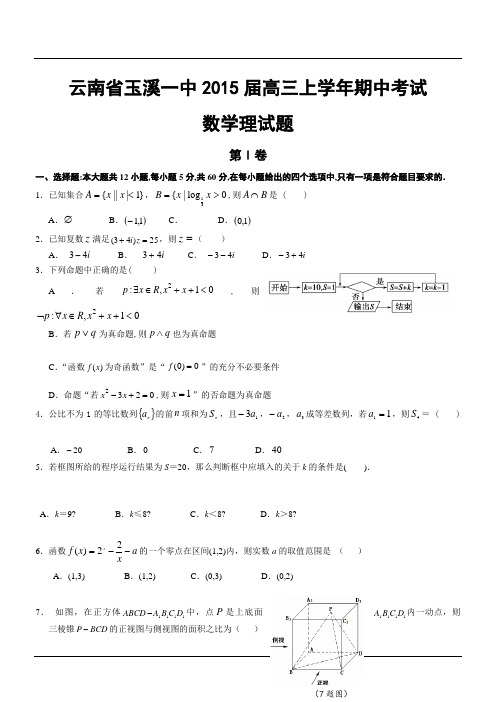 云南省玉溪一中2015届高三上学年期中考试数学理试题