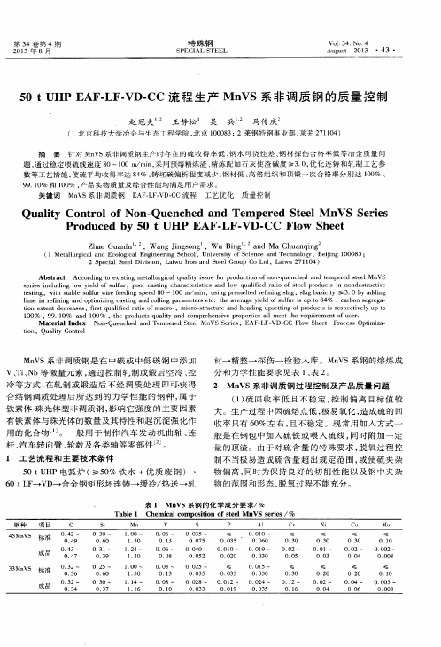 50 t UHP EAF-LF-VD-CC流程生产MnVS系非调质钢的质量控制