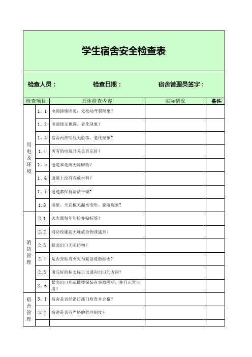 学生宿舍安全检查表