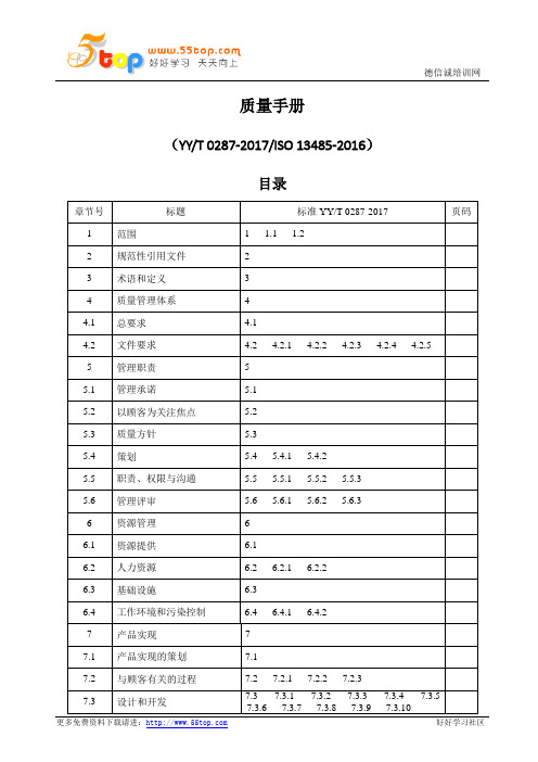 ISO13485-2016-YYT0287-2017质量手册