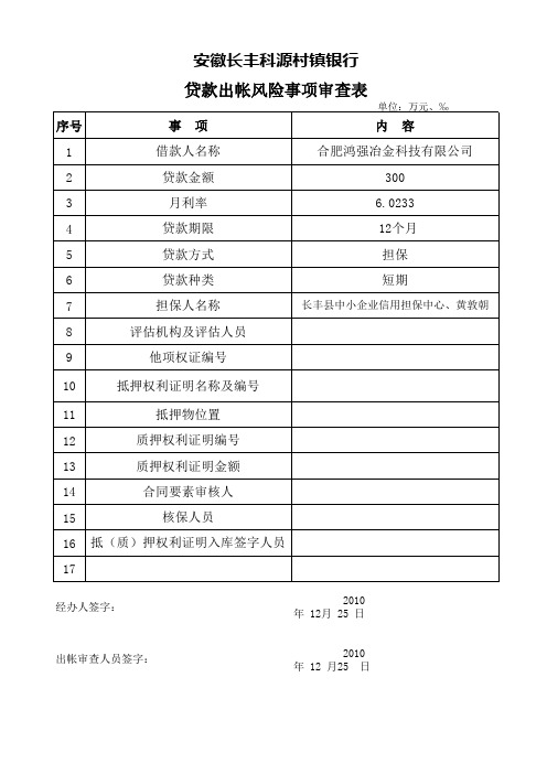 出账表、风险事项审查表、资金监控表