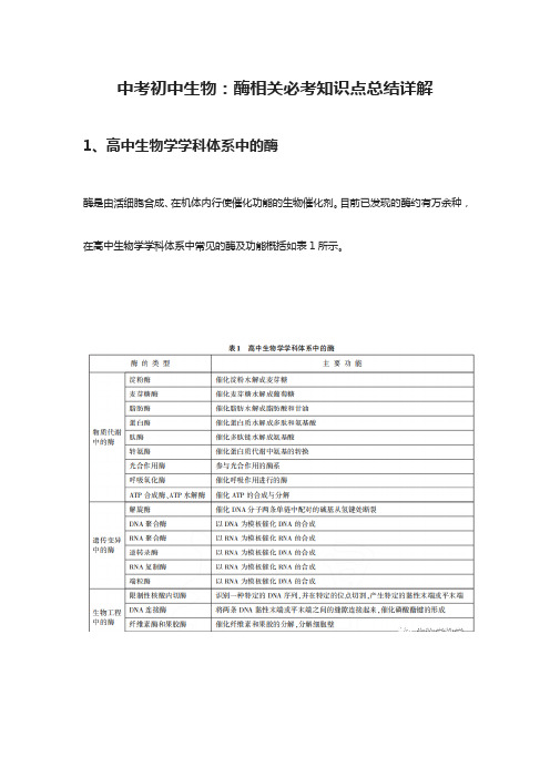 [全]中考初中生物：酶相关必考知识点总结详解