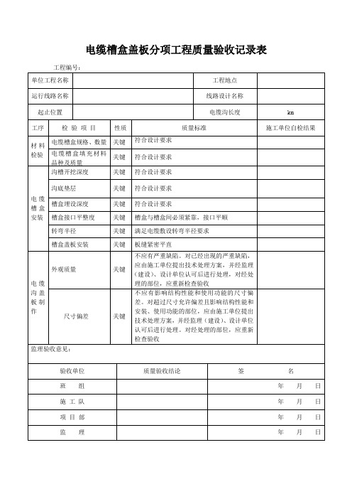 电缆槽盒盖板分项工程质量验收记录表