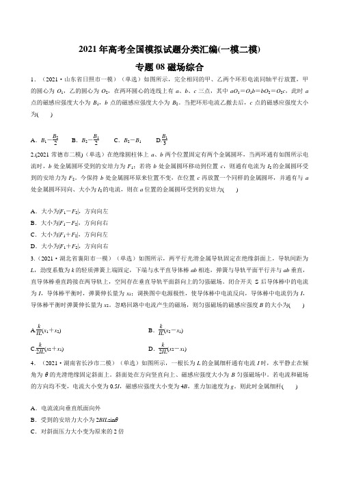 专题08磁场综合-2021年高考全国最新模拟试题分类汇编(一模二模)(原卷版)